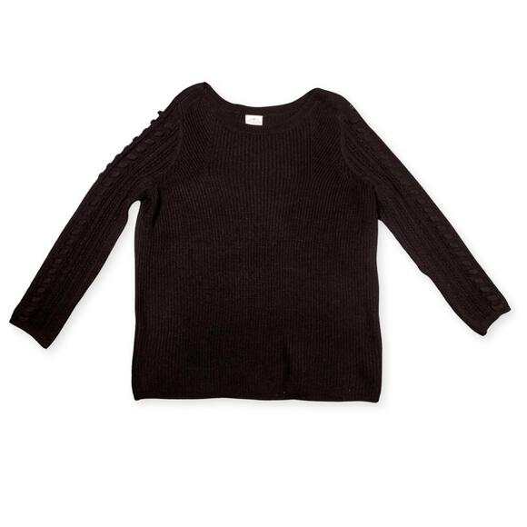 St. John’s Bay Black Knit Pullover Sweater XL Lace Up Sleeve - Picture 1 of 7